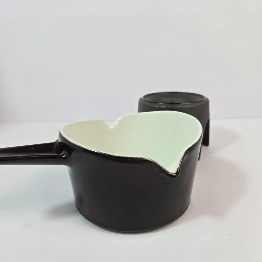 Copco Michael Lax Denmark Cast Iron Enamel Butter Warmer Fondue Pot Brown White